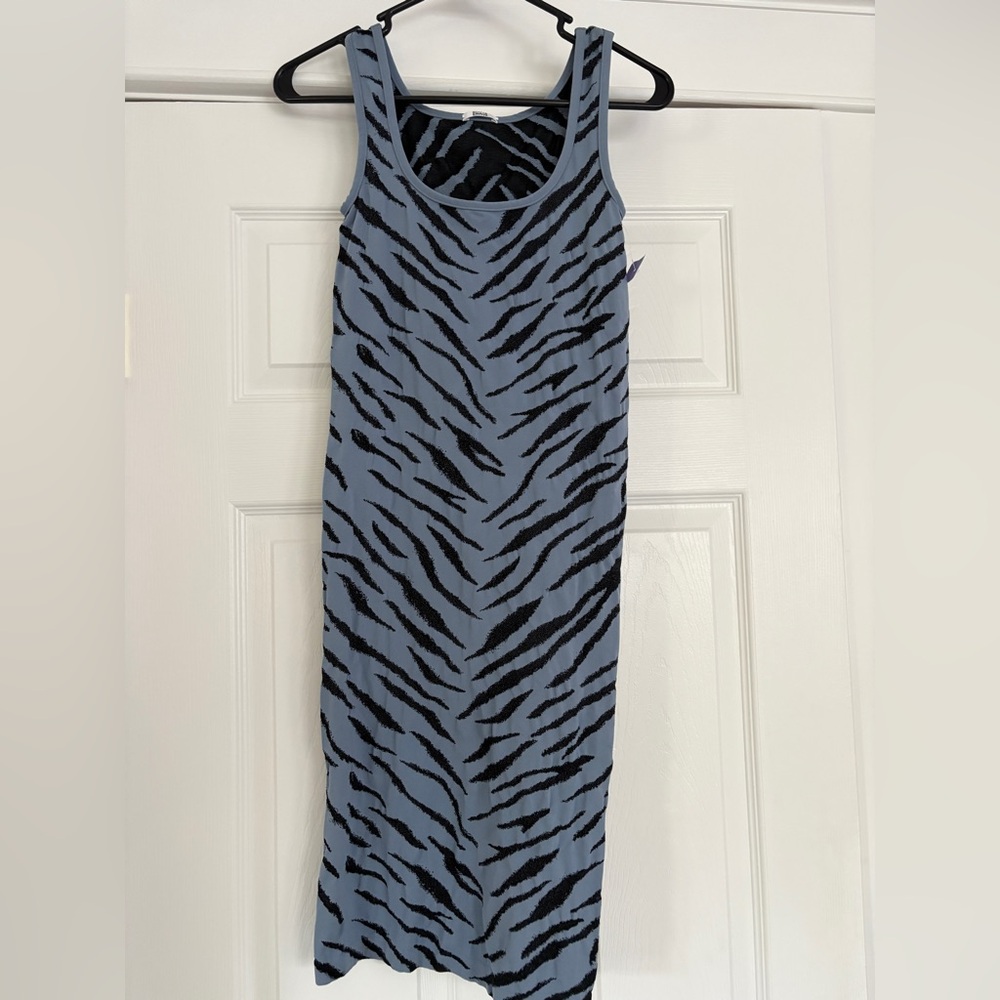 Wolford blue and black Zebra Stripe Scoop Neck Sleeveless Bodycon Midi Dress
